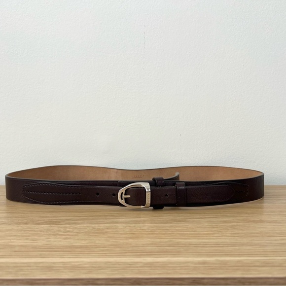 Celine Brown Leather Belt with Silver Hardware